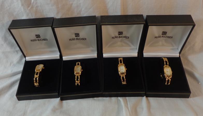 Hugo Buchser Boxed As New Ladies Gilt Tank Shaped Wristwatches (4)