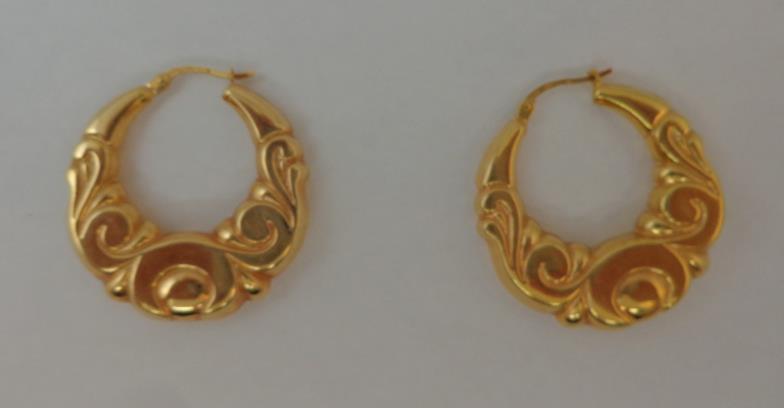 Pair 9ct Ladies Decorative Hoop Earrings