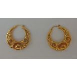 Pair 9ct Ladies Decorative Hoop Earrings