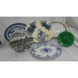 Oval Blue & White C19th Davenport Platter Eton Pattern with bird panels, Myott & Son Willow