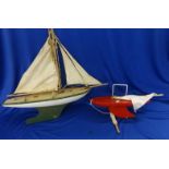 Pond Yacht Northern Star with twin sails, white/green hull & Small Red Hulled Star Yacht (2)