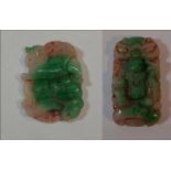 Chinese Jade Rectangular Heavily Carved Pendant, centre with immortal holding a staff, green mottled