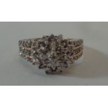 Ladies 9ct Yellow Gold Cluster Ring with triple diamond row shoulders, size P