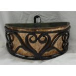 Demi Lune Shaped Copper Wall Planter with wrought metal bracket