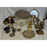 Silver Plated Galleried Tray, salvers, goblets, candelabrum, bon bon dish etc. (1 Box)