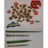 Metal Calligraphy? Pen, Nickel Retracting Pencil, Plastic Clad Pencil & Gilt Pencil, Military