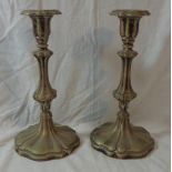 Pair Mappin & Webb Silver Plated Nickel Pillar Candlesticks with detachable sconces, approx. 9" H