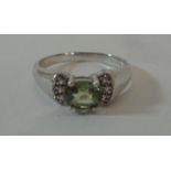 9ct White Gold Tourmaline Ring set diamond points, size N