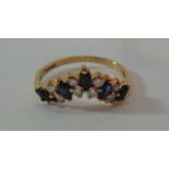 Ladies 9ct Yellow Gold Sapphire & Diamond Wishbone Ring, size O