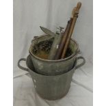 2 Galvanised Buckets with swing handles, Galvanised Metal 2 Handled Tub, Metal Caulking? Gun? & 2