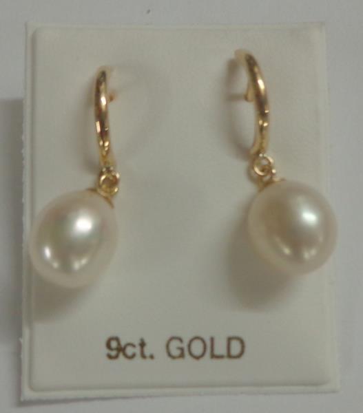 Pair 9ct Gold Pearl Drop Earrings