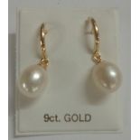 Pair 9ct Gold Pearl Drop Earrings