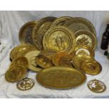 Brassware Platters decorated with galleons, interior scenes, hunting scenes etc. (1 Box)
