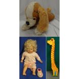 Vintage Merrythought Dog Pyjama Case, Zape Creation French Talking Doll & Giraffe Measuring Chart (