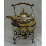 Walker & Hall Nickel Silver Plated Tea Kettle with fixed handle, on fretted & pierced stand with