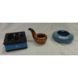 BOAC Blue Circular Copeland Spode Advertising Ashtray, Dunhill Ashtray in form of pipe & Square