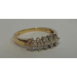 9ct Yellow Gold Ladies Triple Row Diamond Ring, size O