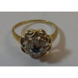 Ladies 9ct Gold Diamond & Sapphire Cluster Ring, size M 1/2