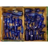 Bristol Blue & Other Blue Glass Ornaments, Vases, Goblets, Bowls, Oil Lamp, Vases etc. (2 Boxes)