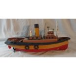 Model Tug Boat with onboard motor, removable superstructure, red/yellow/black