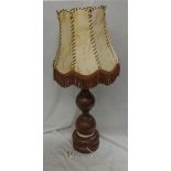 Large Turned Wood Table Lamp with tasselled shade & string pull, approx. 32" H