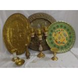 Oval Brass Platter decorated with dragons, interior scene to centre, Pierced Brass Platter with