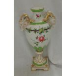 C19th Porcelain Vase on square base, gilt decorated waisted socle, baluster shaped body decorated