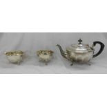 Silver Plated 3 Piece Tea Set inc. circular teapot, tri footed sugar & matching cream jug with