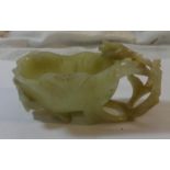 Late C19th/Early C20th Chinese Carved Jade Lotus Blossom Bowl with trailing tendrils, approx. 4" L