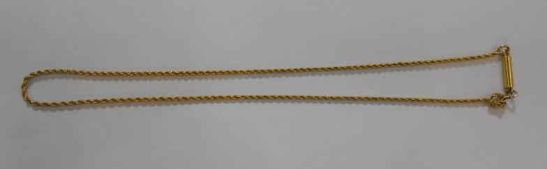 Yellow Metal Rope Twist Chain with barrel clasp, marked 56?