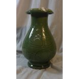 Large Deep Celadon Glazed Chinese Baluster Shaped Vase with everted rim, studded decoration, body