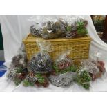 Decorated Fir Cones inc. red, green, silver, white etc. & Square Laundry Basket