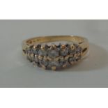 Ladies 9ct Diamond Twin Row Ring, 14 diamonds, size N