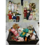 Porcelain Headed Dolls inc. traditional Victorian style, Christmas girl & boy wearing tartan