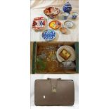 Japanese Imari Bowl, rectangular canted corner dish, blue & white oriental tea cups & saucer,