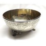A Victorian Circular Silver Sugar Bowl, with engraved arabesque decoration, partial gilt interior,