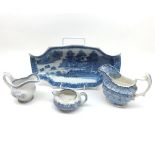 An English Blue Printed Spoon Tray, decorated with an Oriental pattern (hairline crack); three