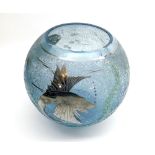 A 20th Century Art Glass Vase of globe form, the body decorated with silver detail of fish and