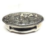 A late Victorian oval Silver Dressing Table Box with bombe sides, the lid with gadrooned rim and