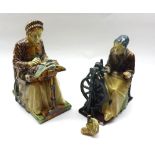 Two Majolica type Models of a Spinner and a Weaver in the Della Robia manner, both decorated with