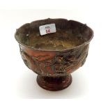 An Oriental Copper Plated Short Pedestal Bowl, embossed with dragons, 6” diameter