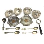 An interesting mixed lot of Silver Wares comprising: a pair of shaped octagonal small embossed Trays