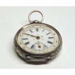 Last quarter of 19th Century Continental Silver Cased Fob Watch, Gilt spade hands to a white