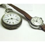 A late quarter of the 19th Century Silver cased Fob Watch, blued steel hands to white enamel dial