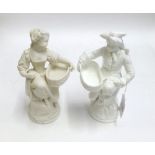 Two 19th Century Table Salt Cellar Figures one of Parian Ware construction, the other white
