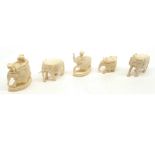 A small collection of five small Carved Ivory Models of Indian or Eastern origin, circa early 20th