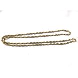Long hallmarked 9ct Gold rope twist neck chain 76cms long weighing approximately 19gms