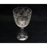 A 19th Century Presentation Wine Glass, the bowl engraved with foliage and grapes, initialled EBR