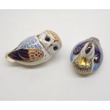 Two Royal Crown Derby Paperweights, modelled as an own and a duck, complete with stoppers, 4”long (