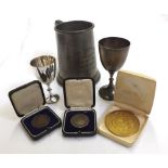 A Mixed Lot comprising: a Presentation Pint Pewter Tankard; two small Silver Plated Goblets;